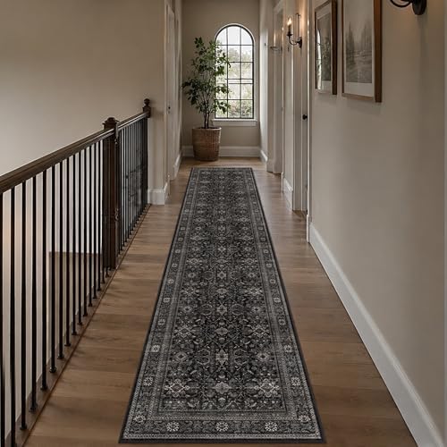 Schweek 2.6x10 Kitchen Runner Rug Washable Non Slip Hallway Runners Black by Schweek