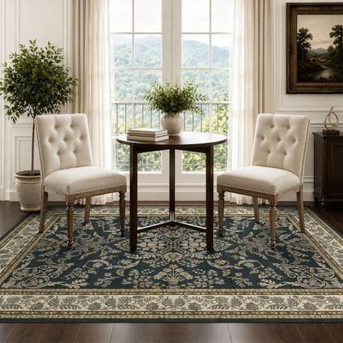 DCX 4x6 Area Rug Living Room: Washable Botanical Carpet Black and Beige - Image 3