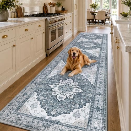 RELEANY Washable Area Rug, Runner 2'6"x12', Grey/White/Beige by RELEANY