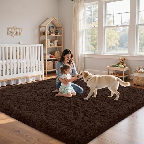 9x12 Area Rug for Living Room,Brown Fluffy Shag Non-Slip Bedroom Rugs - Image 4