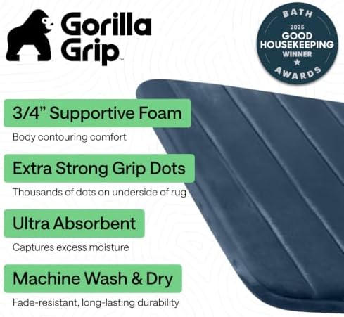 GORILLA GRIP Absorbent Memory Foam Bath and Shower Mat, 30x20 Navy - Image 2