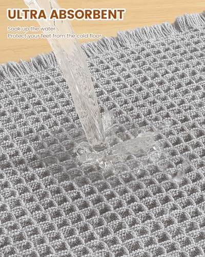 Smiry Waffle Bath Mat 30X18, Extra Soft Absorbent Bathroom Rugs, Light Grey - Image 4