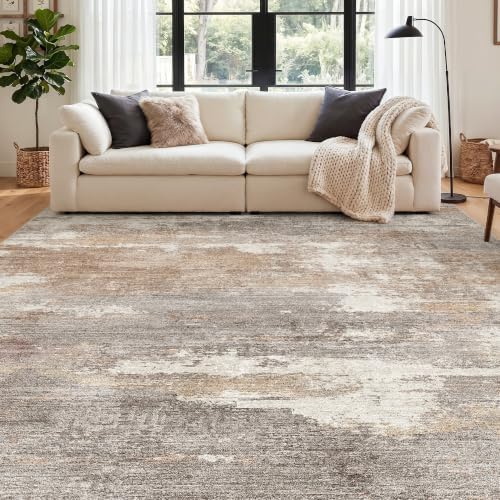 8x8 Square Area Rug Washable: Non Slip Living Room Large rugs Brown Brick by Ksrau