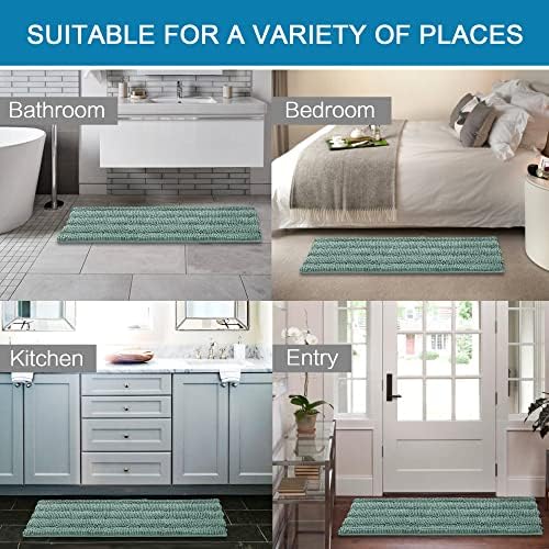 H.VERSAILTEX Bath Rugs for Bathroom Non Slip Bath Mats Extra Thick Chenille Striped Bath Rug Runners 47" x 17" Absorbent Fluffy Soft Shaggy Mats Plush Area Carpet for Bath Room - Eggshell Blue - Image 6