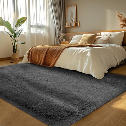 Area Rugs Grey for Bedroom: 3x5 Ultra Soft Fluffy Carpet by TOPMAXCS