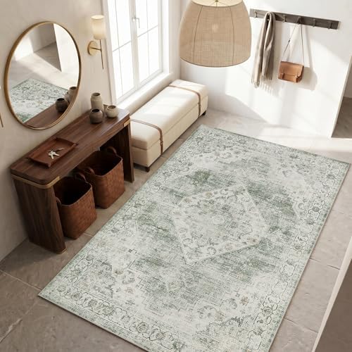 Garvee Sage Green Boho Washable 3x5 Area Rug for Nursery Bedroom by Garvee