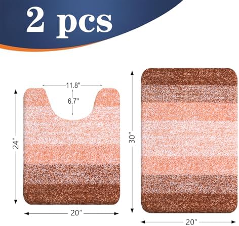 OLANLY Micorfiber Bathroom Rug Set 2 Piece, Absorbent Bath Mats, Orange - Image 2