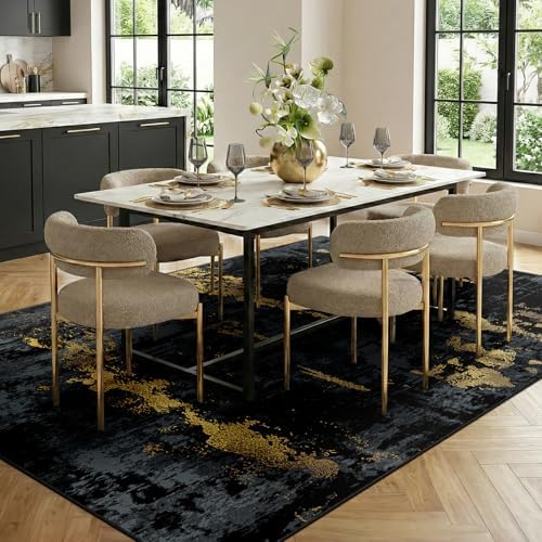 RELEANY Washable 9'x12' Abstract Area Rug for Living Room Black Gold - Image 3
