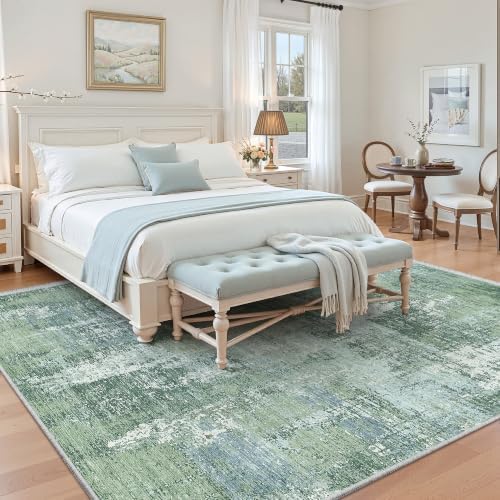 Valenrug 5x8 Area Rug, Abstract Washable Rugs for Living Room, Sage Green - Image 3