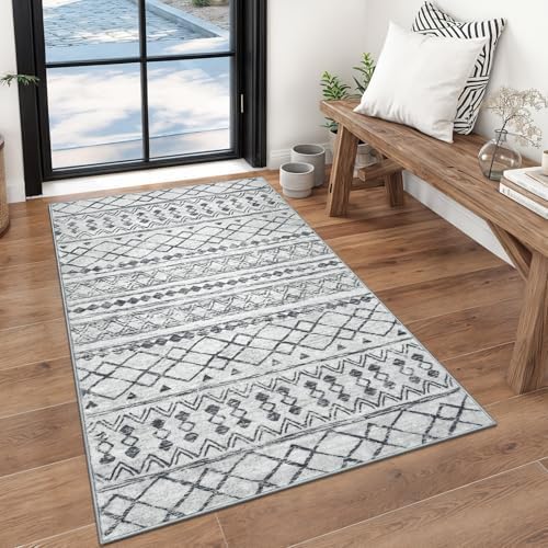 KUTA 3x5 Entryway Rug Grey Vintage Boho Washable Area Rug by KUTA