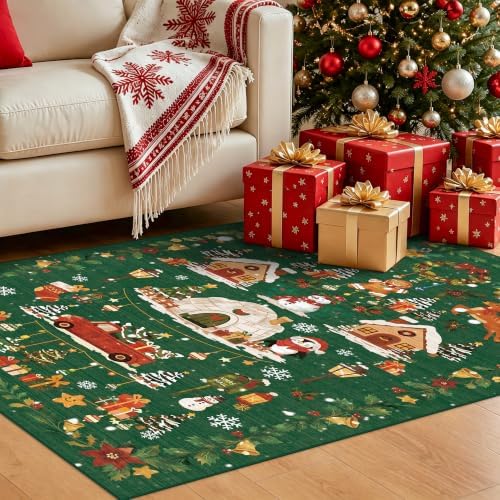 Vintage Christmas Runner Rug 2x8: Santa Claus Runners for Hallways Kitchen Non-Slip Washable Entryway Bathroom Rugs Winter Soft Low Pile Floor Carpet for Bedroom Holiday Decoration Present（2x8，Green） - Image 2