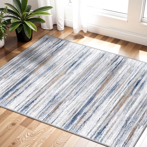 2x3 Small Washable Area Rug: Non-Slip Indoor Door Mat for Entrance Doorway Kitchen Bedroom Living Room - Abstract Farmhouse Throw Rug for Modern Home Decor Navy Grey by WIEVEDENS