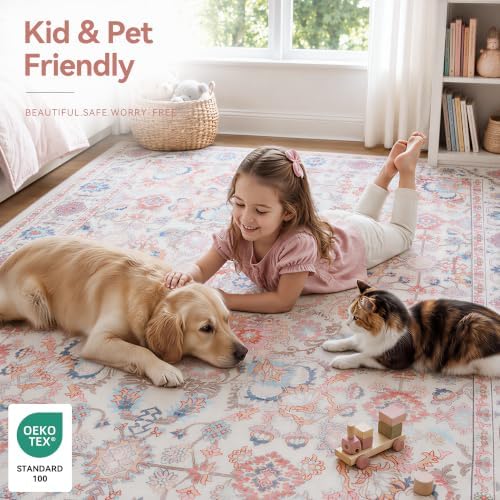 8x10 Area Rugs for Living Room, Large Washable Area Rug, Pink - Image 5