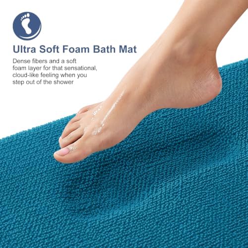 OLANLY Memory Foam Bathroom Runner Rugs 47x17, Long Bath Mats, Peacock Blue - Image 2
