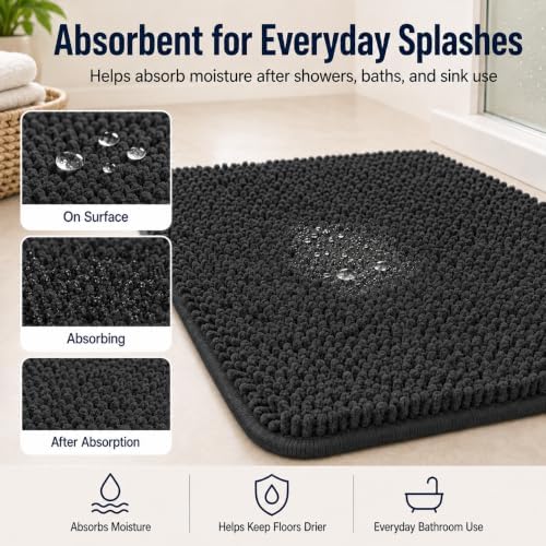 Bathroom Rugs Sets 2 Piece Thicken Chenille Bath Mats Set, Extra Soft and Absorbent Shaggy Rugs, Easy Wash and Dry, Perfect Plush Carpet Mats for Tub, Shower, Bathroom Mats, Washable Carpets Set - Image 6