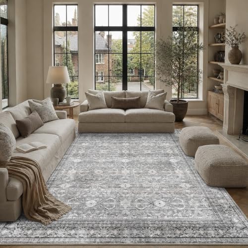 Schweek 9x12 Area Rug Grey Washable Living Room Rugs Distressed Vintage Rug by Schweek