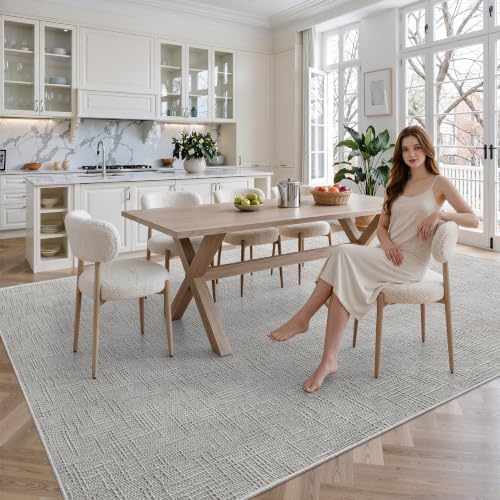 8x10 Area Rugs for Living Room, Soft High-Low Pile Large Washable Rug, Grey - Image 4