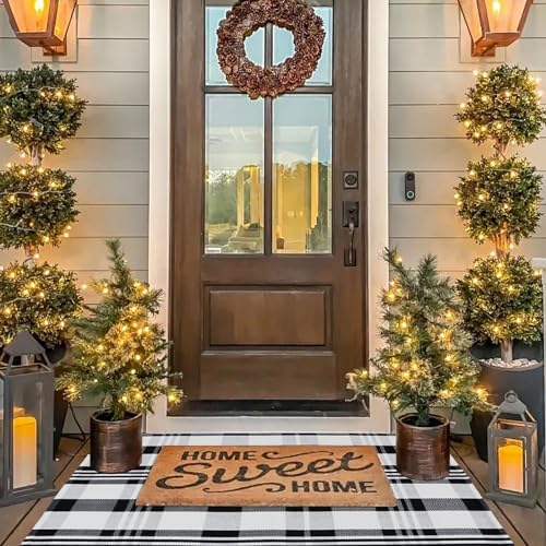 Fall Décor Plaid Rug, 2'4" x 3'7" Black&White Check Indoor/Outdoor Area Rug, Layering Rug for Hello/Welcome Doormat, Machine Washable Cotton Woven Rugs for Farmhouse Front Porch,Entryway - Image 3