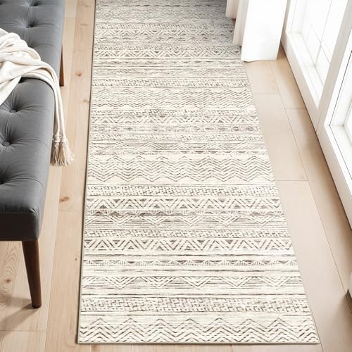 2x6 Runner Rug Washable Moroccan: Non Slip Kitchen Long Floor Mat Beige - Image 2