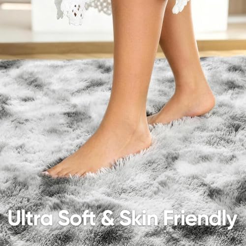 2x3 Tie-Dyed Grey and White Fluffy Area Rug Non-Slip for Entryway Bedroom - Image 5