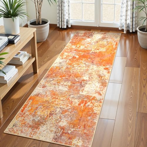 Lahome Modern Abstract Runner Rug - 2x6 Hallway Runner Rugs Long Bathroom Runner Washable Carpet Runner, Contemporary Soft Non Skid Indoor Floor Runners for Kitchen Laundry Room, Yellow/Gold/Cream by Lahome