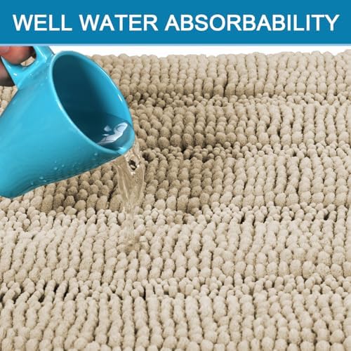 H.VERSAILTEX Bathroom Rug Sets 2 Piece Bath Mats Non Slip Thick Soft Chenille Striped Bath Rug achine Washable Shower Floor Rugs for Tub, Shower and Floor (Fog, 20"x32" Plus 20"x20" U) - Image 5
