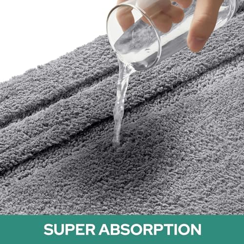 HOMEIDEAS Grey Bathroom Rugs Set of 3, Non Slip Bath Mats - Image 4