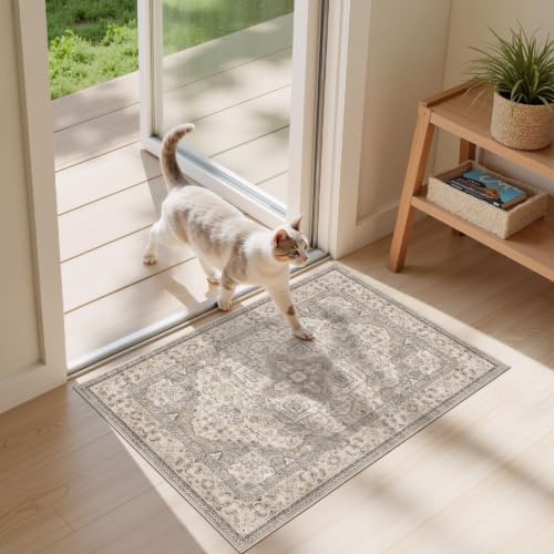 EIEIHOUSE 2x3 Area Rug Washable Vintage Rugs for Living Room Brown/Multi by EIEIHOUSE