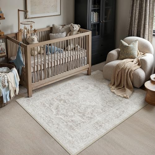 HUGEAR Grey Beige 3x5 Area Rugs for Living Room Washable Rug Carpet - Image 2