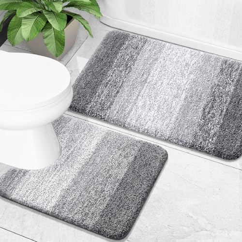 OLANLY Micorfiber Bathroom Rug Set 2 Piece, Soft Absorbent Bath Mats, Grey by OLANLY