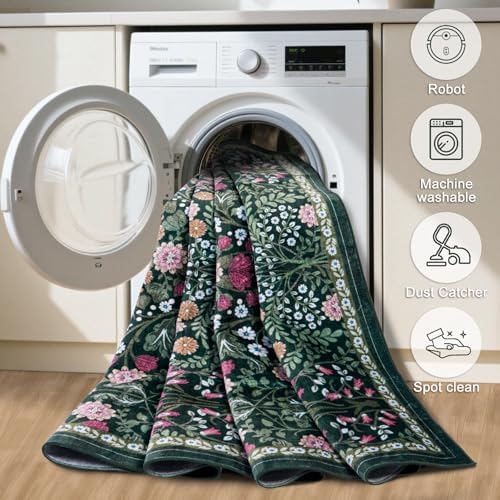 PLHXFR 8x10 Area Rug Living Room: Floral Washable Boho Carpet Dark Green - Image 5