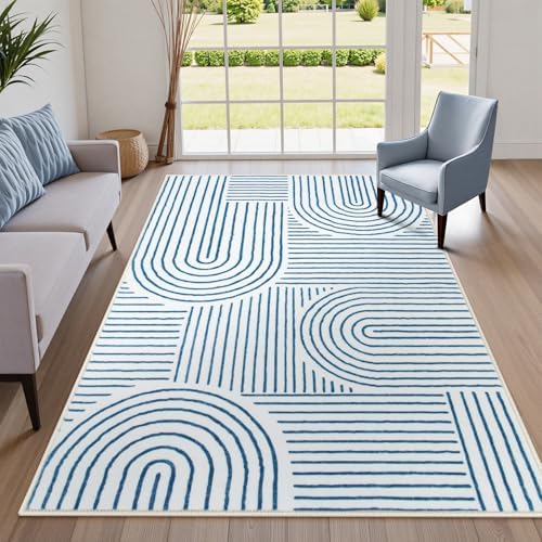 Lahome Abstract Washable Area Rugs 5x7, Soft Blue Rugs for Living Room by Lahome