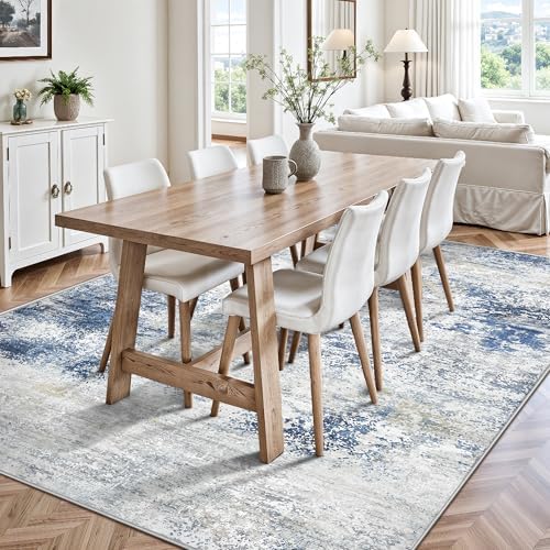 6x9 Area Rugs, Abstract Modern Ultra Soft Washable Rug, Non Slip Carpet with Rubber Back Stain Resistance Rugs for Living Room, Bedroom, Dining Room Decor(Blue & White) - Image 4