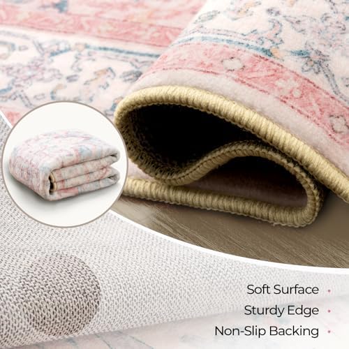 CAPALOCA 2x3 Washable Nursery Girls Low Pile Area Rug Pink Teal - Image 4