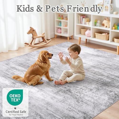 Tosuoka Washable Rug 8x10 Area Rugs for Living Room, Gray Abstract Soft - Image 5