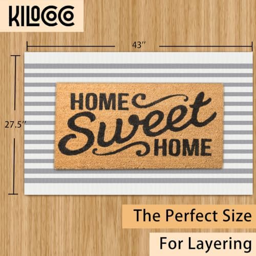 KILOCOCO Striped Rug 2.3'x3.6' Indoor Washable Front Door Mat, Grey White - Image 2