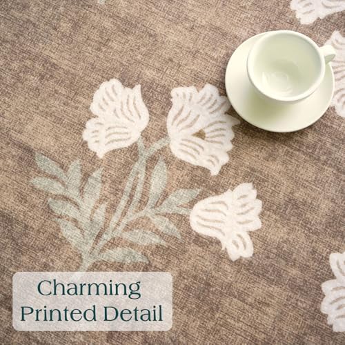 Tan Neutral Round Rug 5ft, Washable Floral Boho Scalloped Rug - Image 7