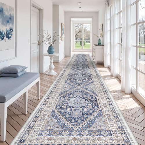 zesthome 3x18 Runner Rug Non Slip,Washable Hallway Runner Rug,Blue by Zesthome
