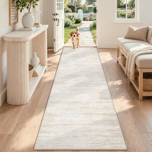 Runner Rug 2x8 Area Rugs: Washable Modern Hallway Rug Non-Slip Soft Stain Resistant Printed Rugs Indoor Floor Carpet for Kitchen Entryway Bedroom Living Room Laundry Staircase Foyer(Beige, 2'x8') by ZomfyRugs