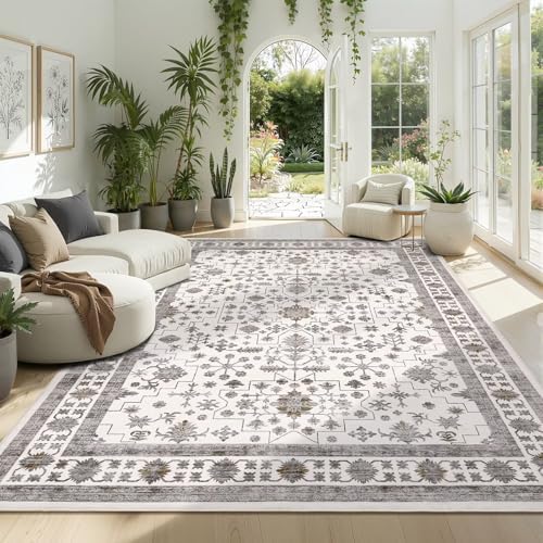 GarveeHome Beige Brown Area Rug 9x12 Washable Living Room Bedroom Vintage Rug by GarveeHome