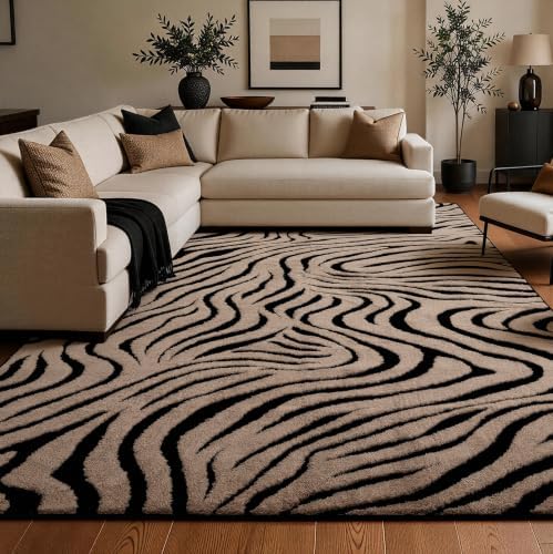 YIHOUSE Zebra Area Rugs 6x9: Taupe Abstract Washable Living Room Rug by YIHOUSE