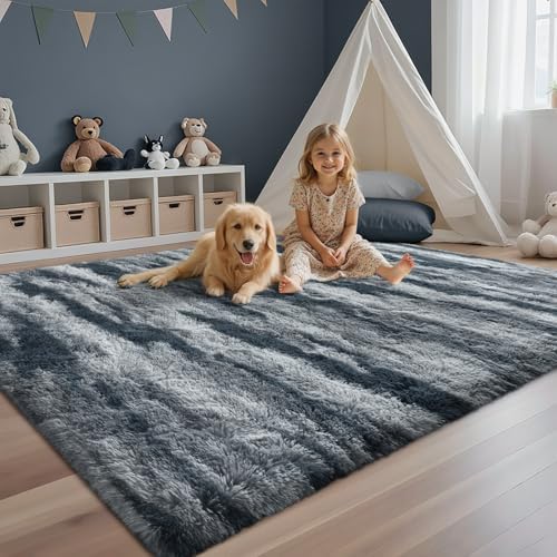 4x6 Ft Shag Plush Rugs for Bedroom,Ultra Soft Fluffy Furry Area Rugs Non-Slip Carpet for Living Room,Nursery,Kids Room,Dorm,Aesthetic Home Decor (Blue) - Image 3