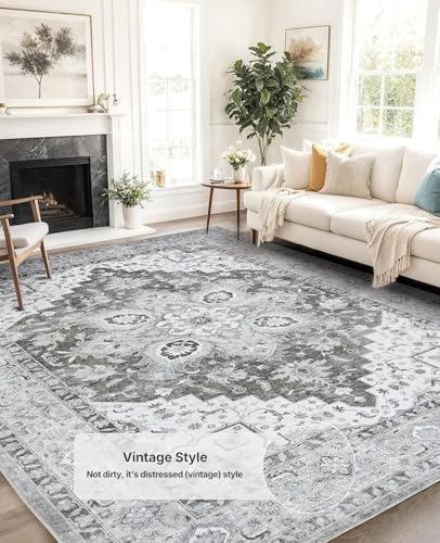 AMADA HOMEFURNISHING 8x10 Area Rugs, Low-Profile Large Washable Area Rug with Non-Slip Backing & Durable Edge Binding, Vintage Rugs for Living Room, Bedroom, Dinning Room - Image 4