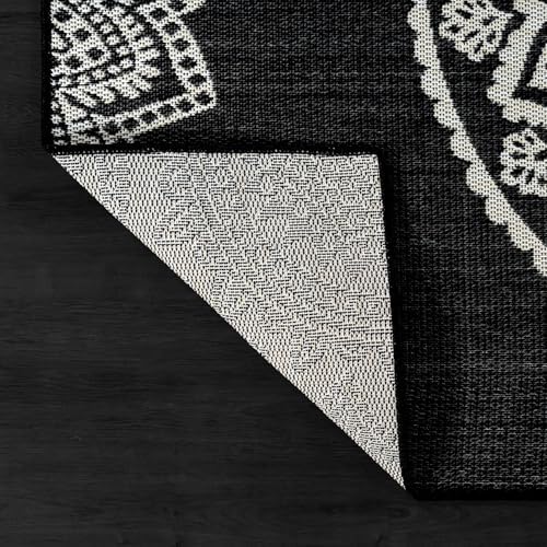 CAMILSON Outdoor Rug 6x9 Modern Area Rugs for Indoor and Outdoor Patios and Porches - Waterproof Washable Non-Shedding Easy-to-Clean Outside Carpet (6 x 9 Medallion - Black/White) - Image 5