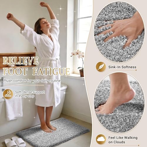 Bathroom Runner Rug Non Slip Washable 70x24,Extra Long Bath Mat,Gray&White - Image 2