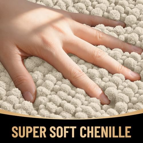 OLANLY Thick Chenille Toilet Rugs U-Shaped 24x20, Absorbent Bath Mat, Sand - Image 2