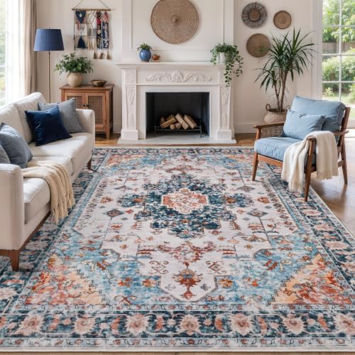 Tangsoo 5x7 Washable Area Rugs for Living Room, Vintage Indoor Non Slip Rug - Image 2