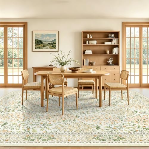 8x10 Area Rugs, Machine Washable Low Pile Floral Rugs for Living Room, Bedroom, Large Boho Area Rug with Non-Slip Backing for Dining Room (Yellow Floral) - Image 4