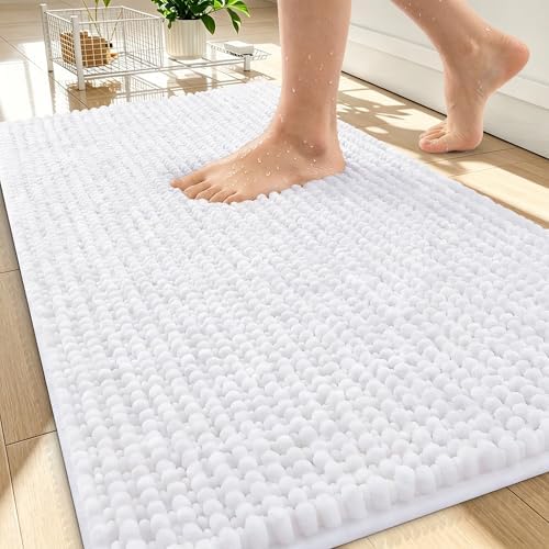 OLANLY Thick Chenille Bathroom Rugs 34x21, Soft Absorbent Bath Mat, White by OLANLY