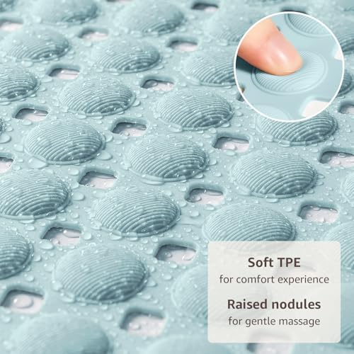 OTHWAY Bath Tub Shower Mat Non Slip, Bathtub Floor Liner Mats for Inside Shower Bathroom, Suction Cups and Drain Holes for Feet Scrubbing, Machine Washable, Soft on Feet, 35x16 Inch, Light Blue - Image 2